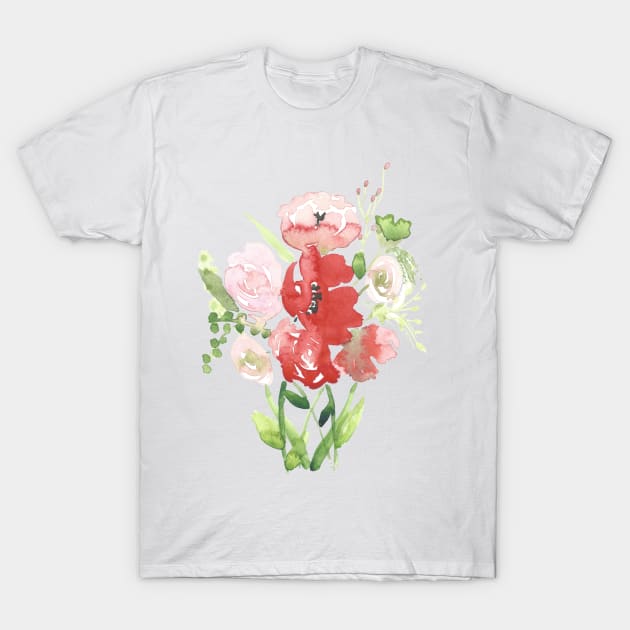 Poppies and Roses, floral watercolor painting T-Shirt by Sharon Rose Art